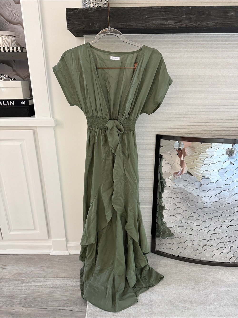 Olive Green V-Neck Tiered Swim Coverup by Unknown